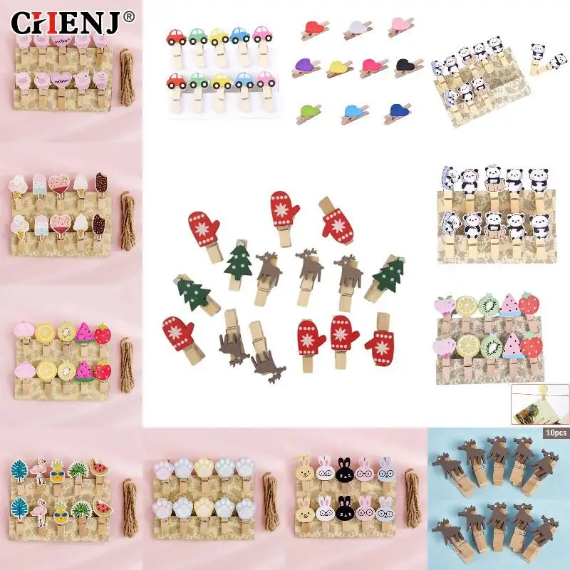 10pcs/pack Girl Heart Net Red Clothespin Craft Decoration Clips Natural Wooden Clips For Photo For Wall Decoration Hemp Rope