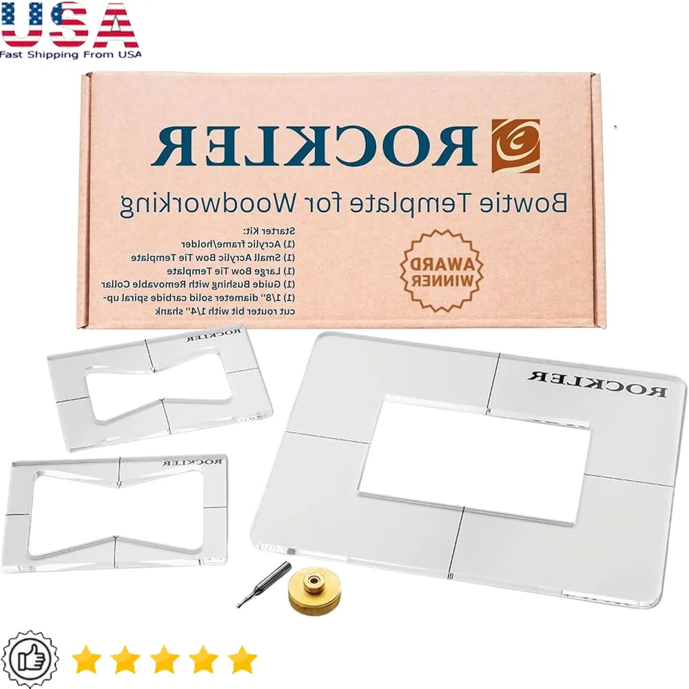 

Butterfly Joint Inlay Template Kit with Router Bit Bushing Woodworking Bow Tie Mortise Jig Set Durable Acrylic Stencil