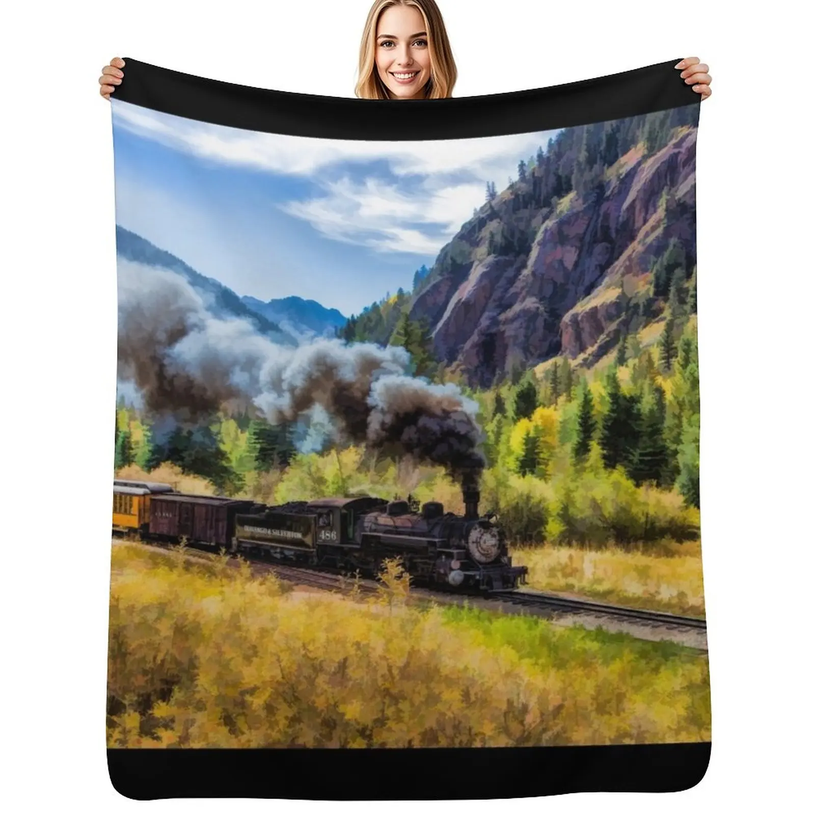 Scenic Durango and Silverton Steam Train Throw Blanket Fade Resistant Durable Throw Blanket