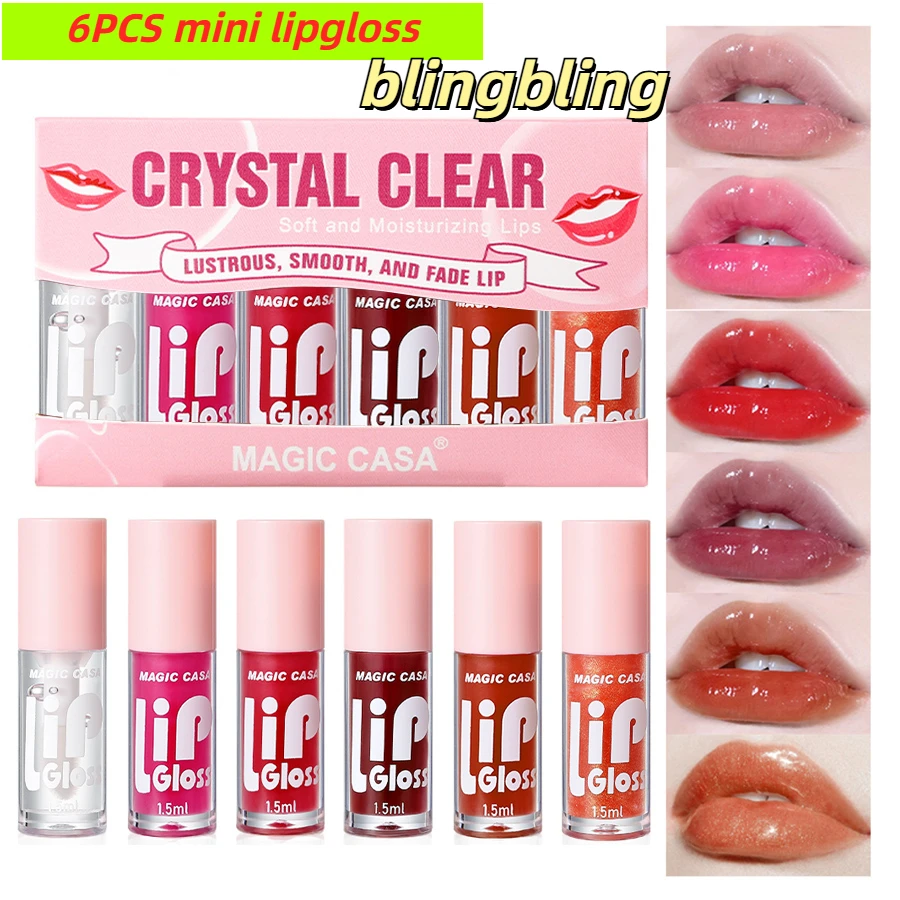 6PCS Spiegel Feuchtigkeitsspendende Lip Schutz Öl Feuchtigkeitsspendende Gelee Lipgloss Lang anhaltende Pflegende Glatte Schimmernde Koreanische Lippenstift