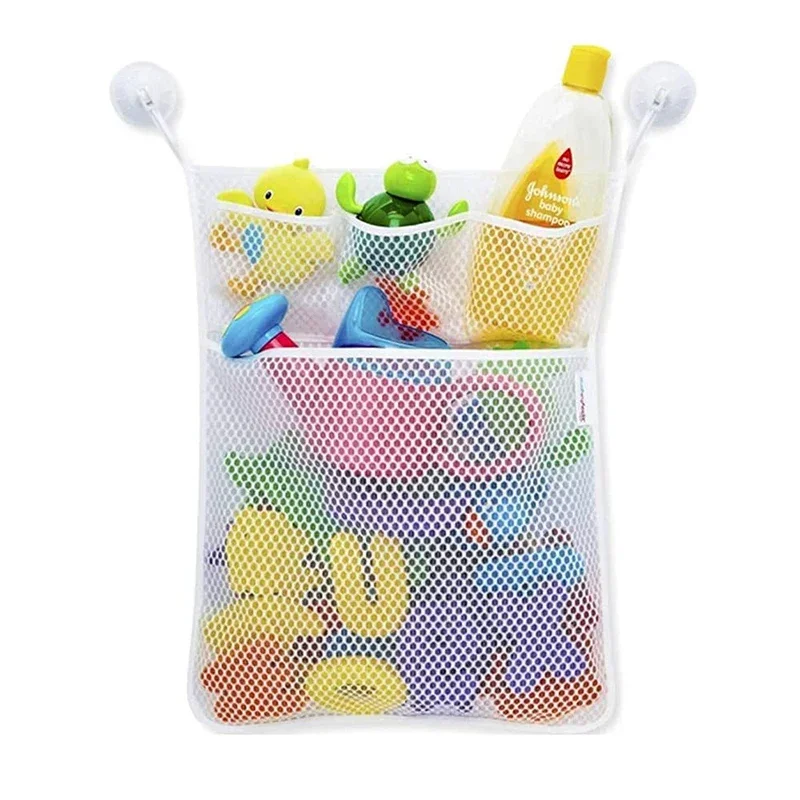 Baby Shower Bath Toys White Baby Kids Toy Storage Mesh with Strong Suction Cups Toy Bag Net Bathroom Organizer for Kids Toddlers