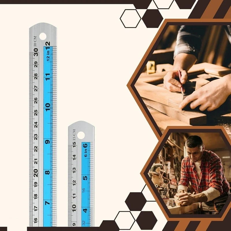12+6 Inch Metal Ruler Set-Straight Edge Ruler Has Both Imperial and Metric Measurements, Perfect for DIY Projects, Blue-ABAM