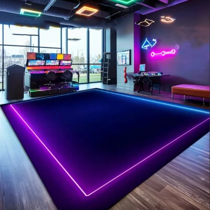 VIKAMA Neon Border Gaming Room Rug Soft Anti Slip Floor Mat E-sports Chair Carpet Bedroom Living Room Home Decor