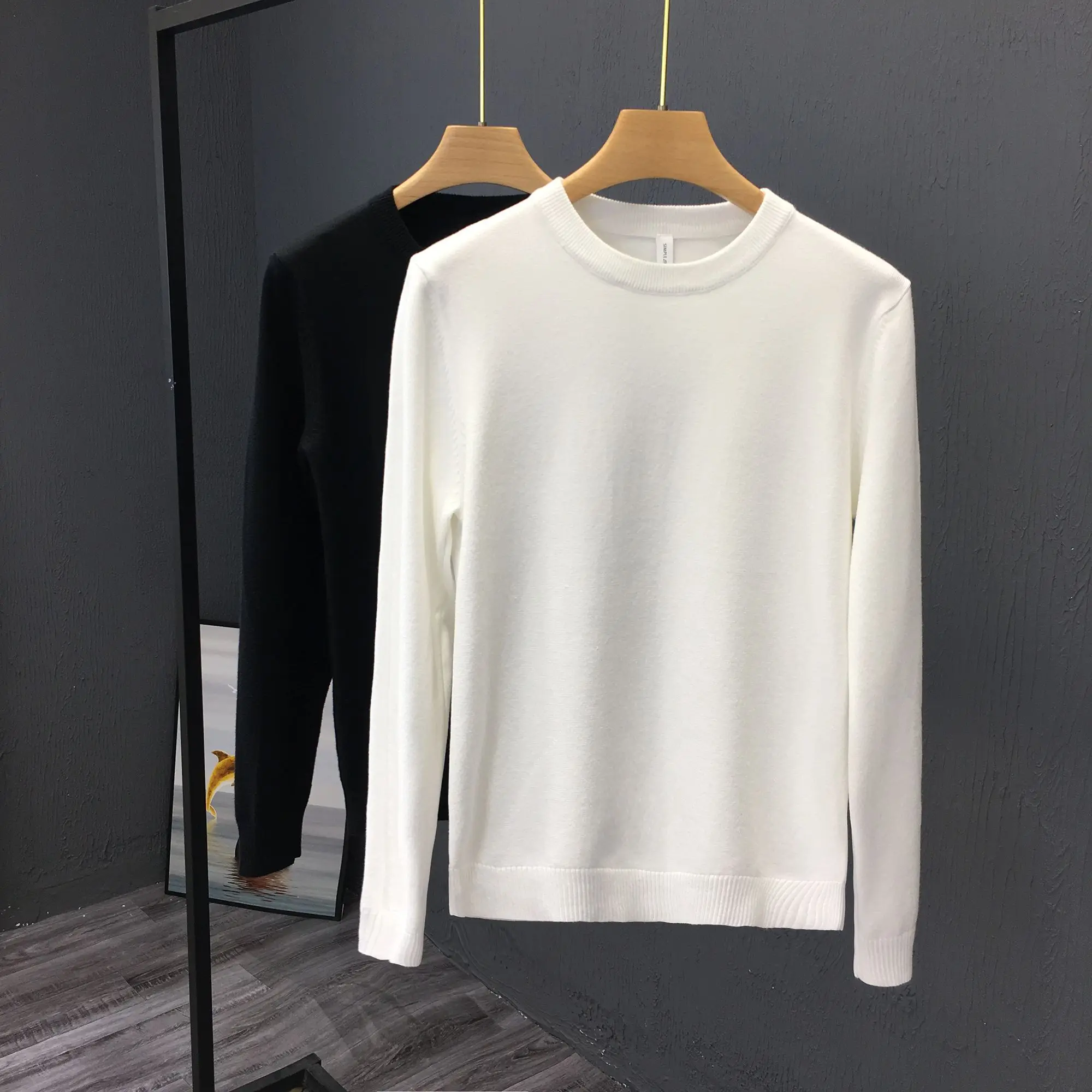 

Мужской круглый трикотаж Ne Casual Slim Fit Long Sve Overhead irt Белый Осень Зима Faion Удобная дышащая основа ...