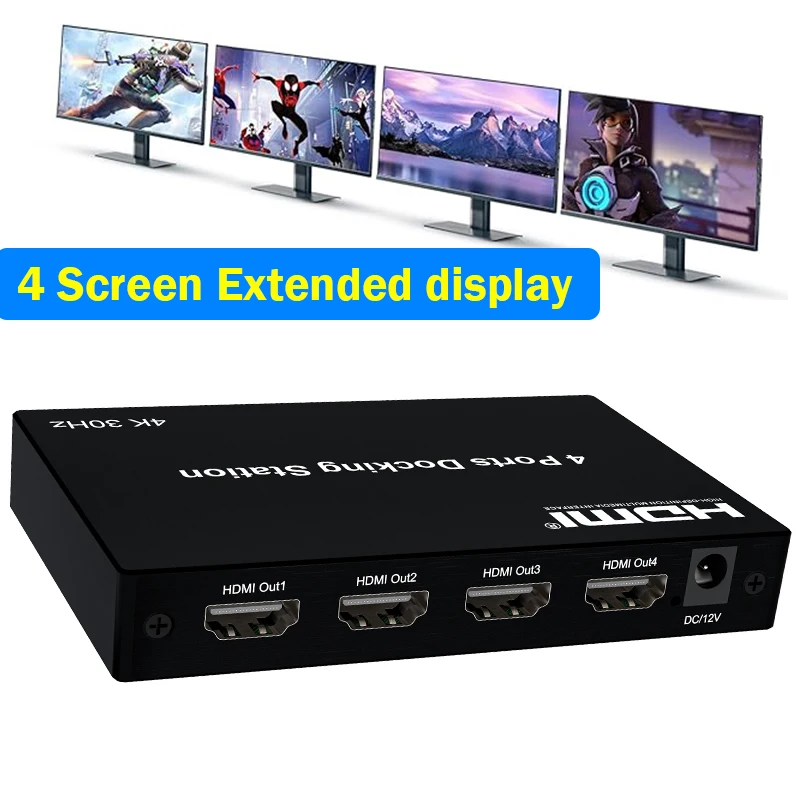 

4 Ports USB3.0 to HDMI Video Docking Station 1 in 4 out 1080P 4 Monitor HDMI Splitter Mirror Extended Display for Mac Windows