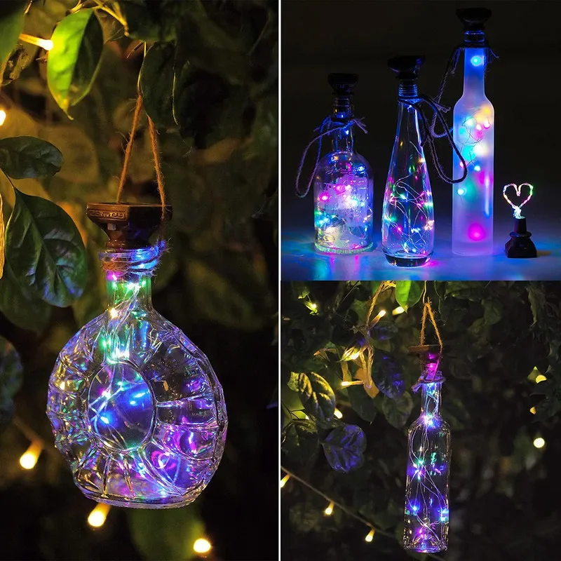 Luzes de garrafa de vinho movidas a energia solar, luzes de corda LED em forma de cortiça de fio de cobre à prova d'água para festa de casamento e Natal