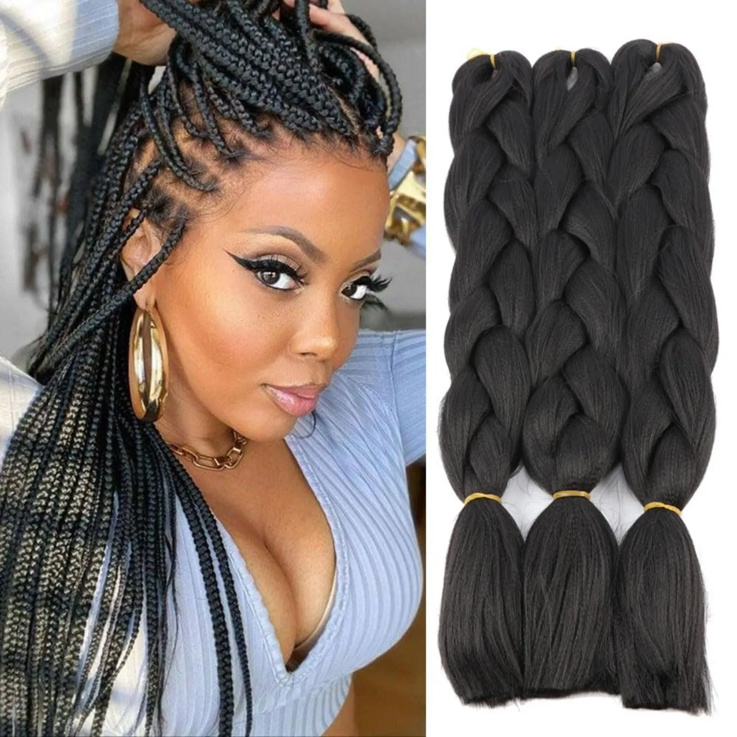 24 Inches Jumbo Braiding Hair Extensions for Women Kanekalon High Temperature Synthetic Braiding Hair for Twist Crochet Braids