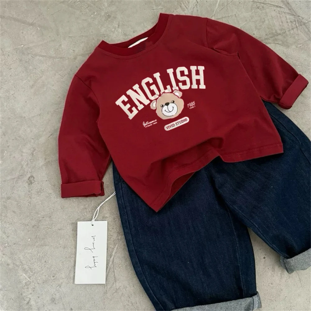الدب الصغير تي شيرتات مطبوعة بلايز بأكمام طويلة 0-7 سنوات طفل جميل موضة Crewneck القمم ملابس الطفل 2026 ربيع الخريف ارتداء