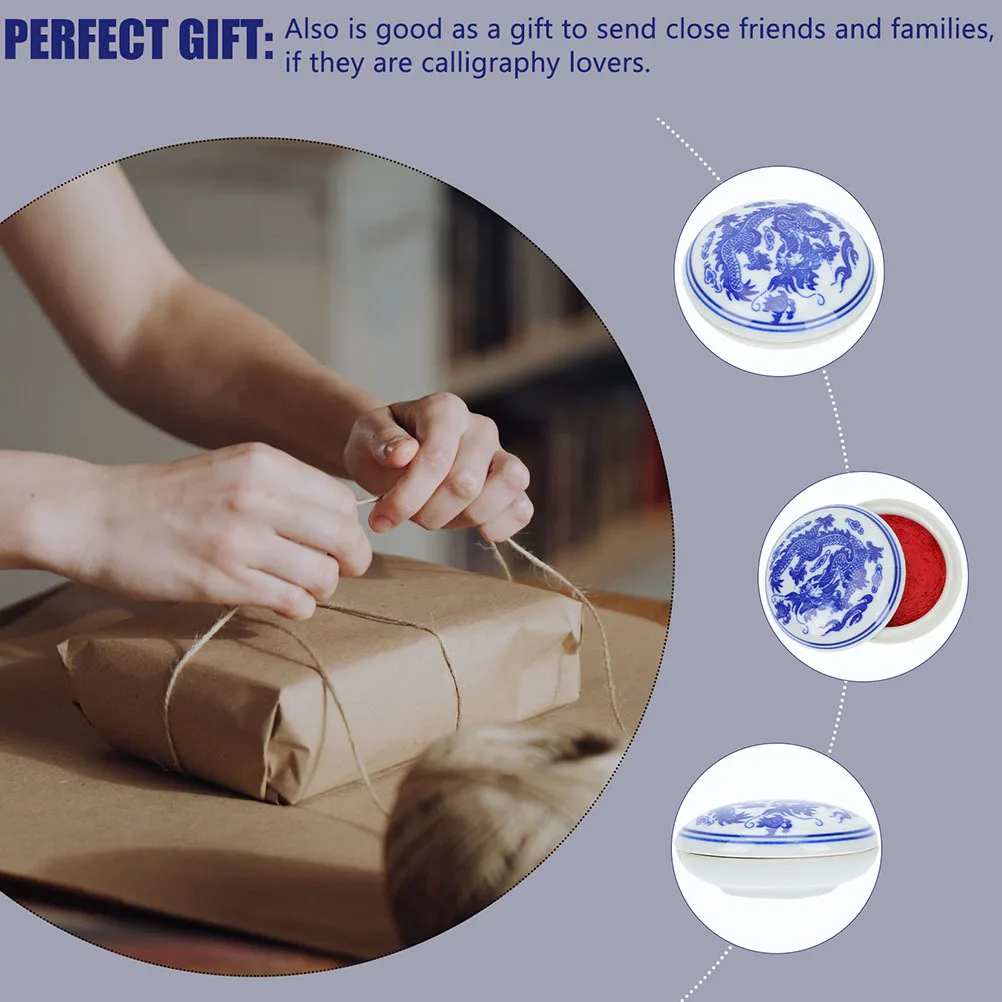 

4Pcs Chinese Style Calligraphy Inkpad Red Ink Paste Ceramic Sealing Box Durable Painting Ink Pad Drawing Supplies