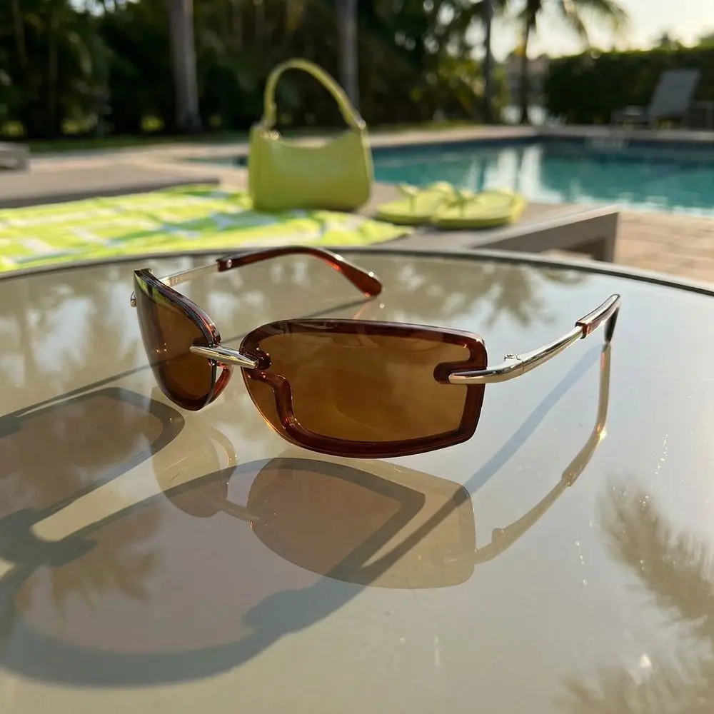 Metal Candy Color Rimless Sunglasses PC Frameless Dopamine Square Sunglasses Wrap Around Colorful UV Protection Sun Glasses