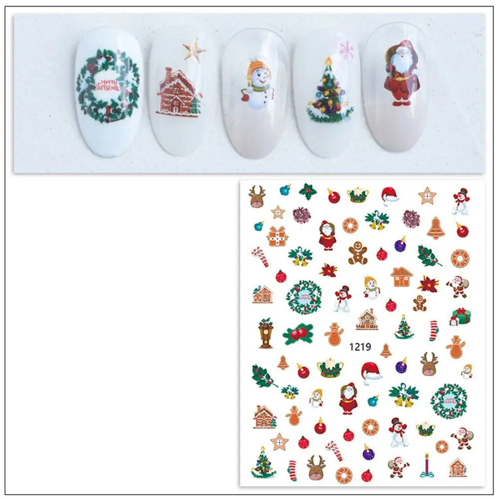 Autocollants de décoration d'ongles de dessin animé, flocon de neige de salon, conception d'arbre de Noël, feuilles de manucure, décalcomanies d'art d'ongle, nouvel an