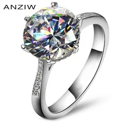 ANZIW Luxury 3.5 Carat Engagement Solitaire Ring Women Genuine 925 Sterling Silver NSCD Big Diamond Jewelry Wedding Finger Rings