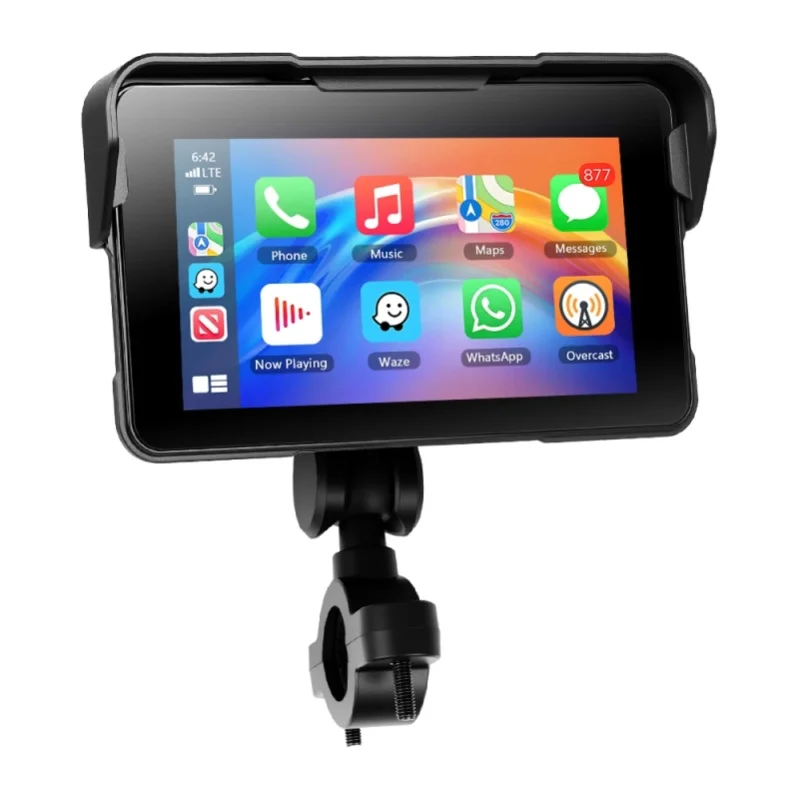 Podofo Tragbares 5-Zoll-Motorrad-Display, kabelloses Carplay, Android Auto, intelligenter Multimedia-Player, IP68, wasserdichtes Design für Motorradnavigation und Unterhaltung