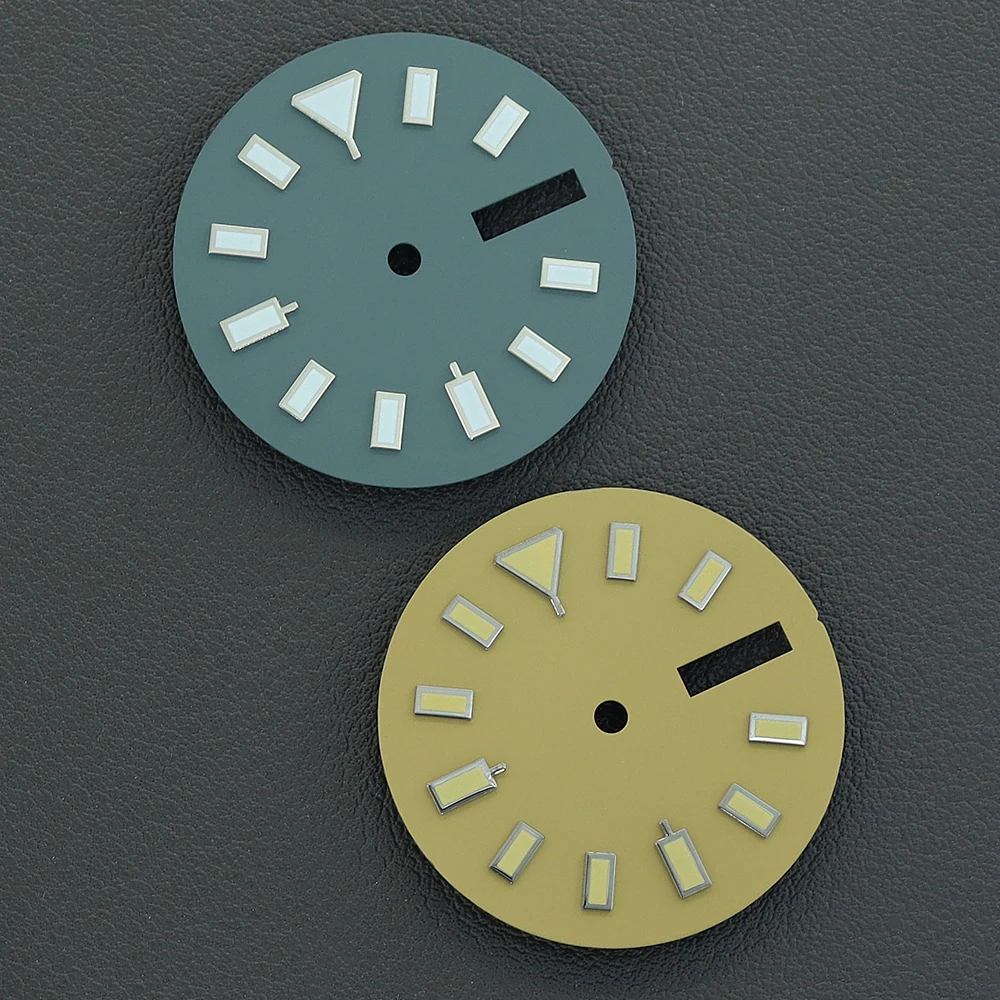 Cadran de montre stérile NH36 28.5mm, cadran lumineux bleu vert adapté aux 3.0 heures, accessoires pour mouvement automatique NH36 avec fenêtre de Date