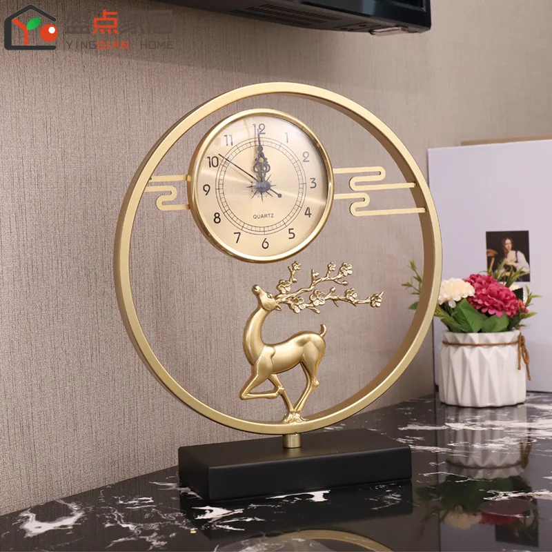 New Chinese-style desk clock, living room clock ornament, home fashion desktop clock placement, creative personality desk clock,