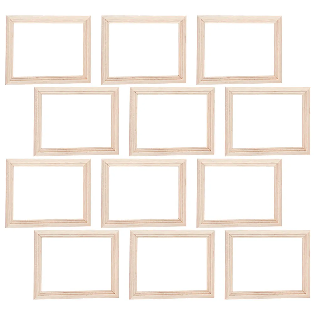 

12pcs Mini Wooden Photo Frame Natural Color Craft Supplies For Dollhouse Decor Micro L scape Layout Accessories