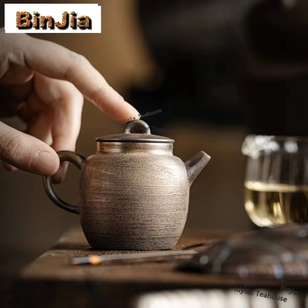 110ml Handmade Gilt Silver Teapot Household Coarse Pottery Tea Pot Ancient Pot Japanese Tea Soaking Kettle Tea Ceremony Ornament