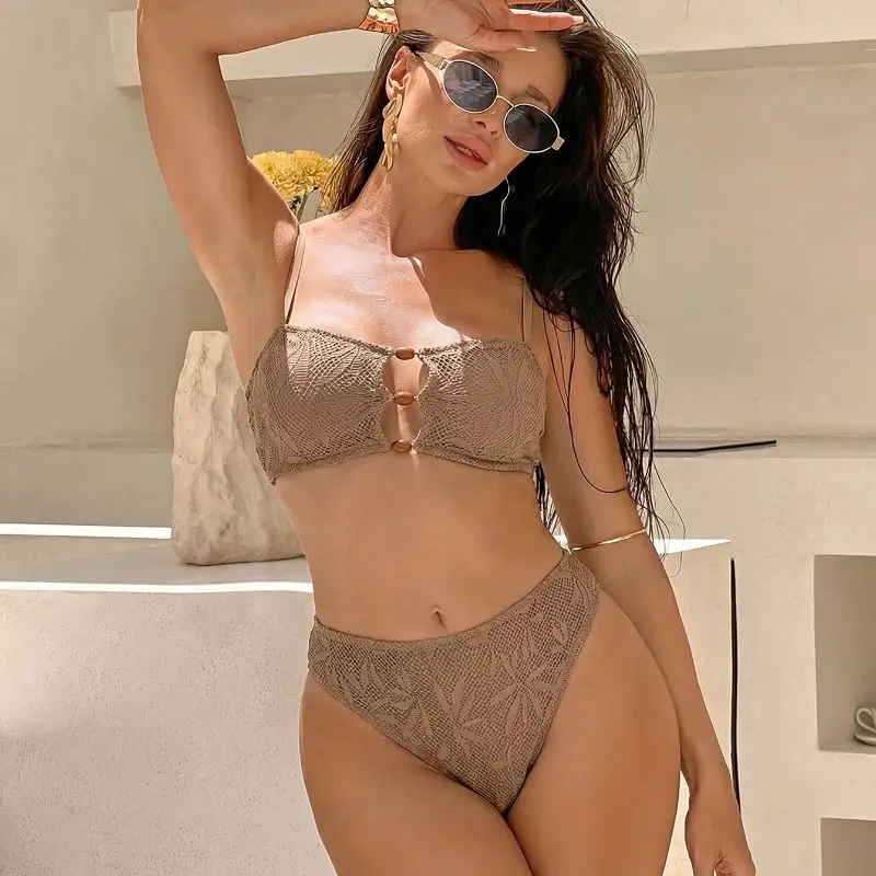 

Cikini Strapless Bikinis Set Sexy High Waisted Vacation Split Swimsuit Solid Color Summer Beach Swimwear Bathing Suit For Women