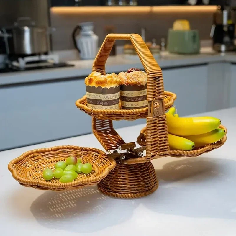 

Woven Folding Fruit Basket Rattan Snack Storage Basket Woven Basket Fruit Basket Foldable Storage Basket