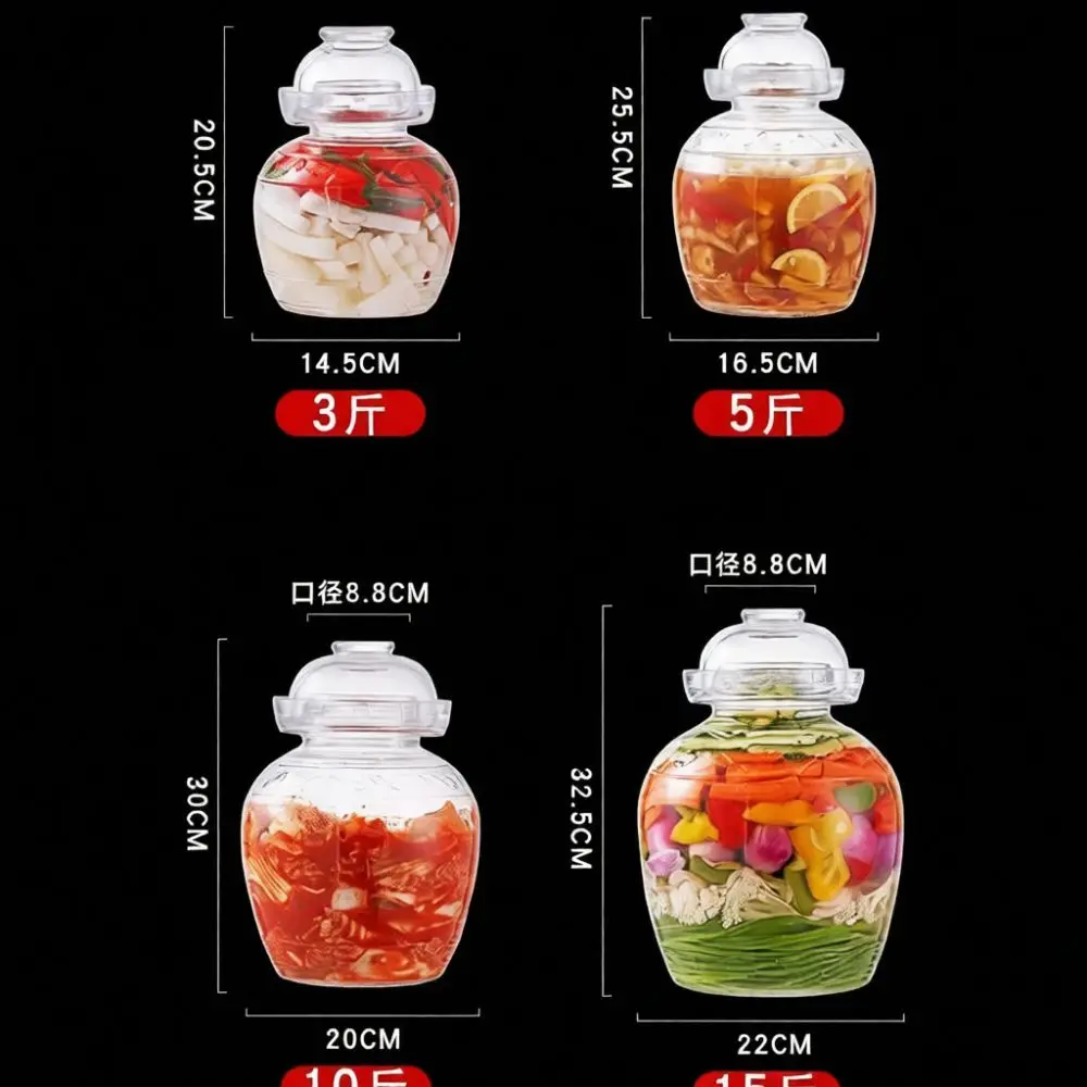 Traditional Water Seal Kimchi Fermentation Crock Thickened Glass Jar Transparent Pickling Container Home Kitchen Storage Box