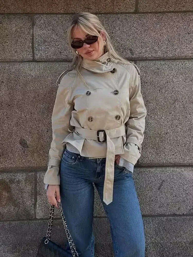 

Vintage Trench Coat Women Windbreaker Double Breasted Long Sleeve Jacket Autumn Fashion High Street Outerwear Belted Solid