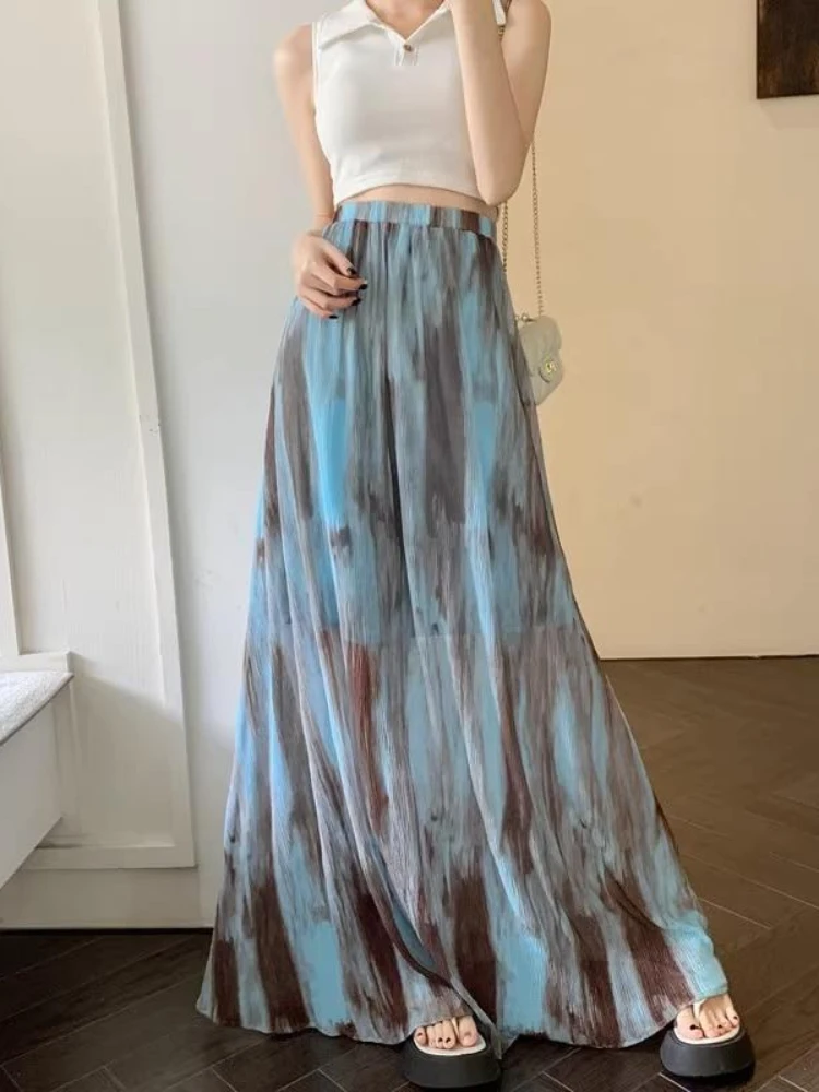 

Black Skirt Women's Spring Summer New Retro Tie Dye High Waist Slimming A-line Skirt Fashion Casual Women Long Skirt 2025