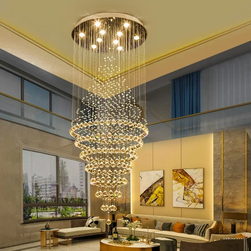 Duplex Staircase Villa Club Living Room Middle Floor Restaurant Postmodern Crystal Chandelier