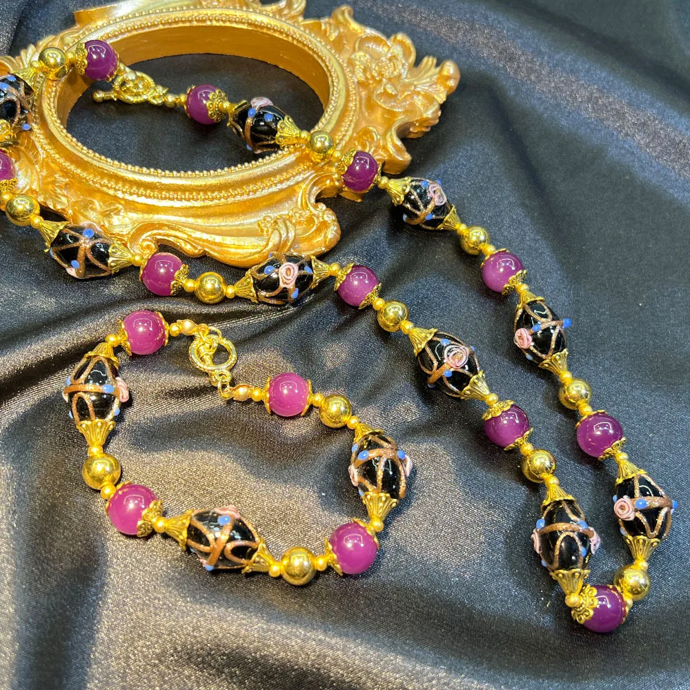 Vintage Glazed Oil Drip Necklace Bracelet French Premium Sense Medieval Necklace Court Style Retro Necklace Bracelet