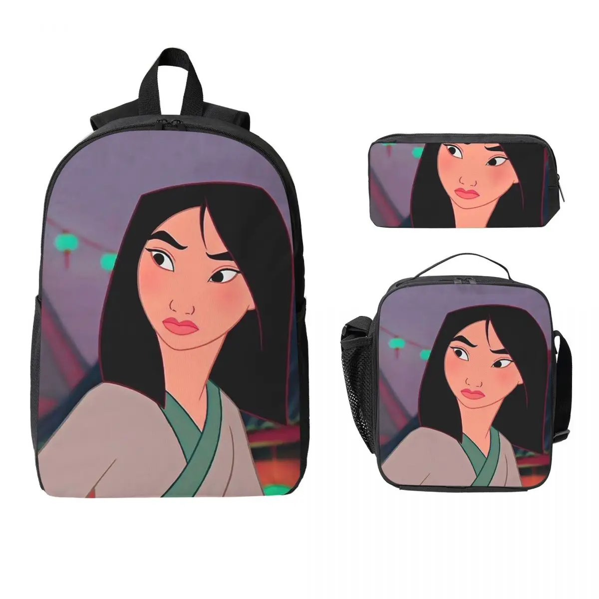 

Mulan Backpack Student Boys Girls BookBag School Bag Computer Shoulder Bags 3ps Insulated Lunch Bag Pencil Case
