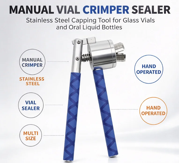 Manual Crimper Vial Sealing Machine Stainless Steel 20A 13A Oral Liquid Bottle Cap Press Clamp Handheld Pharmaceutical Sealer