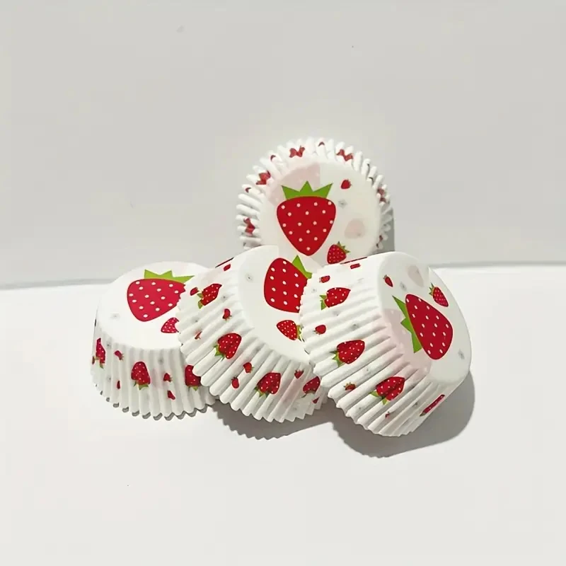 100Pcs/200Pcs Strawberry Cake Paper Cups, Oil-Proof Baking Paper Cups, High-Quality Paper Cake Cups, Suitable for Valentine's Day, Christmas, Mother's Day Baking
