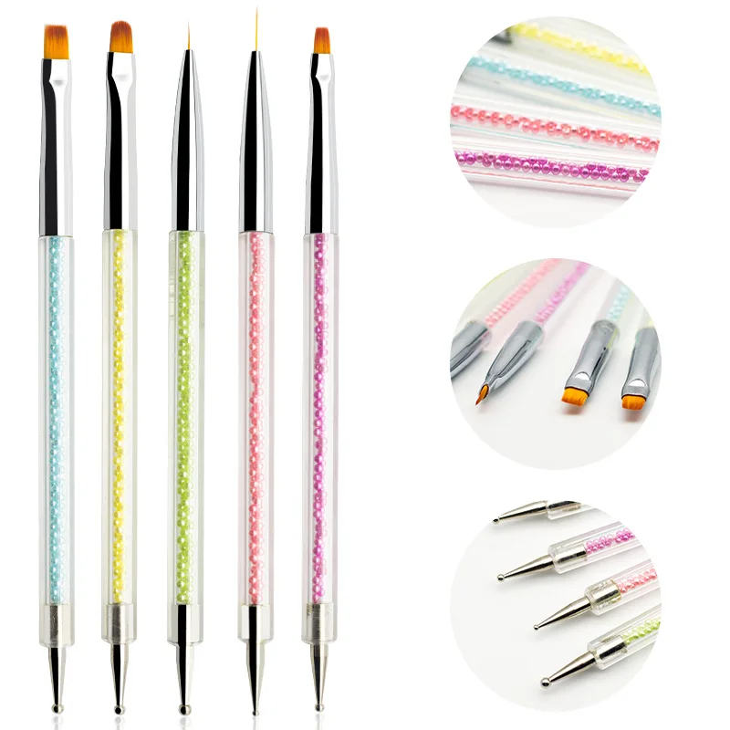 Nails Art Brush For Manicure Double Head Point Drill Pen Dot Painting Point Pen Rhinestone Picker Wax Pencil Crystal Handle Tool