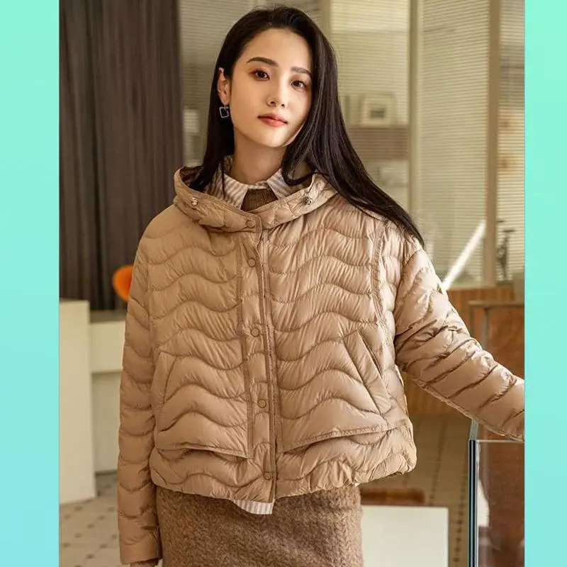 

Lightweight Du down Jaet Women's Korean Loose Fit Casual Faionable Hooded Warmth Spring Autumn Season Zipper Closure