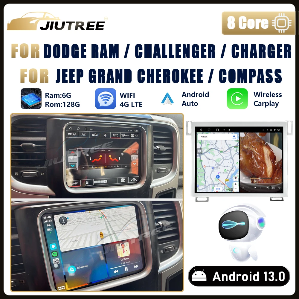 128G Android Car Radio For Dodge Challenger Charger Durango RAM 1500 2500 JEEP Compass Grand Cherokee Carplay stereo 4G LTE GPS