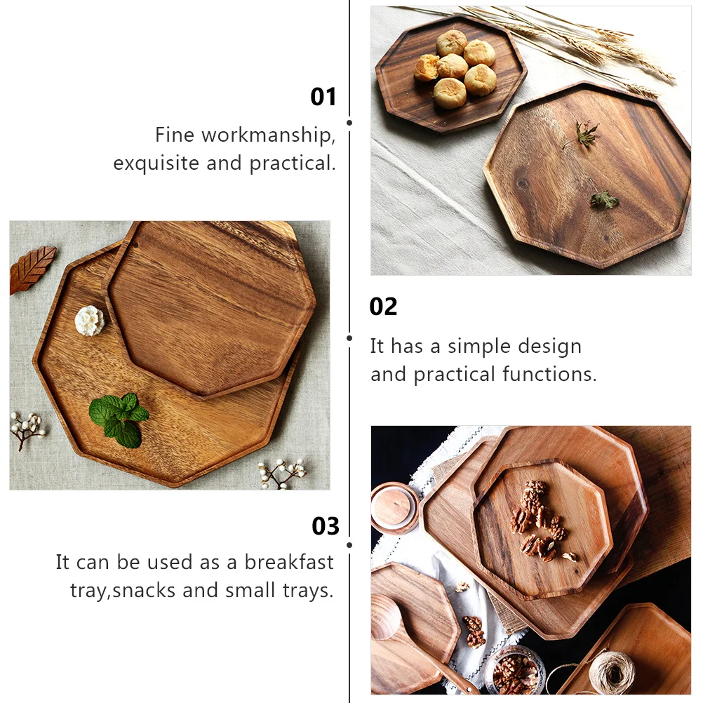 

Wooden Snack Serving Tray Octagonal Food Plate For Home Tableware Breakfast Tray Decorative Pastoral Dish Plate Kitchen Bar Tool