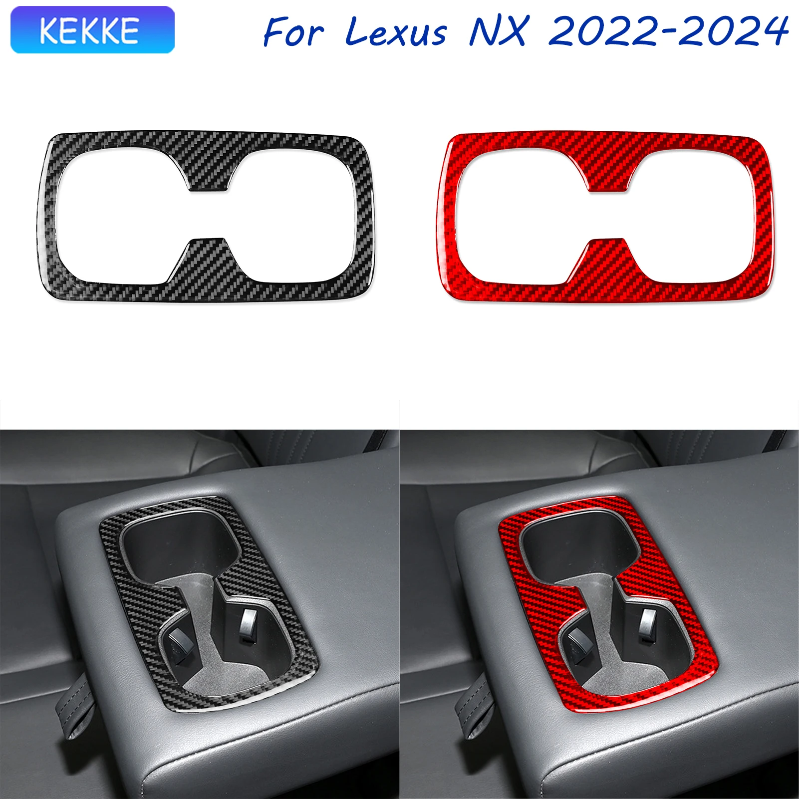 

For Lexus NX Accessories 2022-2024 Rear Armrest Water Cup Tuning Real Carbon Fiber Cover Tuning Trim Stickers Decal Piano Black