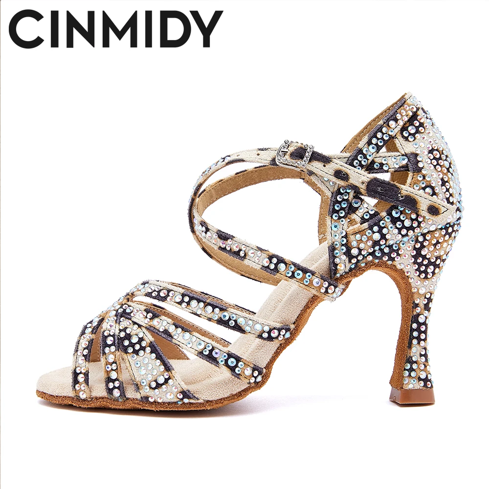 CINMIDY Leopard Print Dance Shoes For Women Soft Sole Non-slip Latin Dance Shoes  Ballroom Dancing Shoes Fashion Women's Sandals
