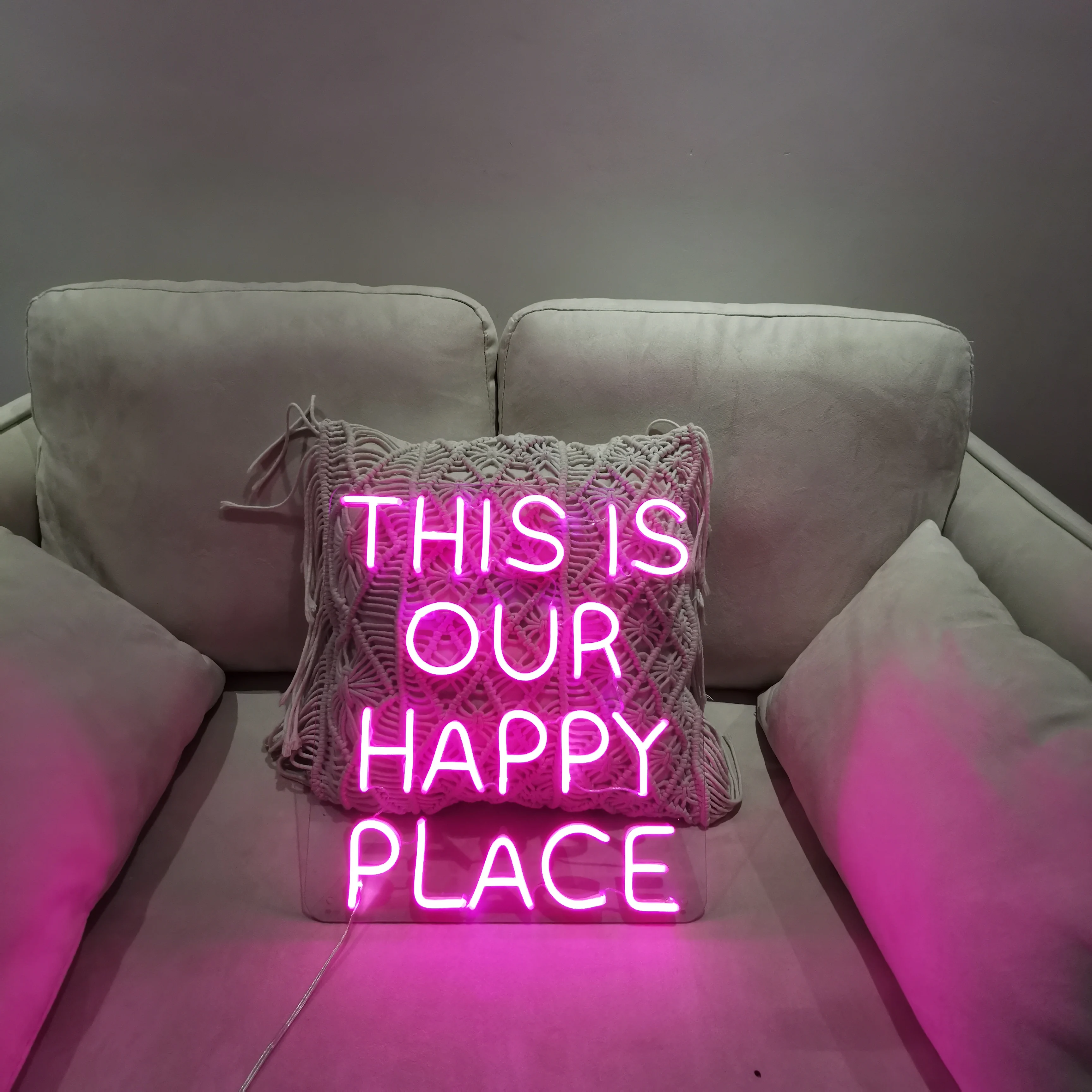 

This Is Our Happy Place Neon LED Sign Letter Wall Decor Pink Lights Wedding Party Bedroom Decoration Art Lamp For Bar Club