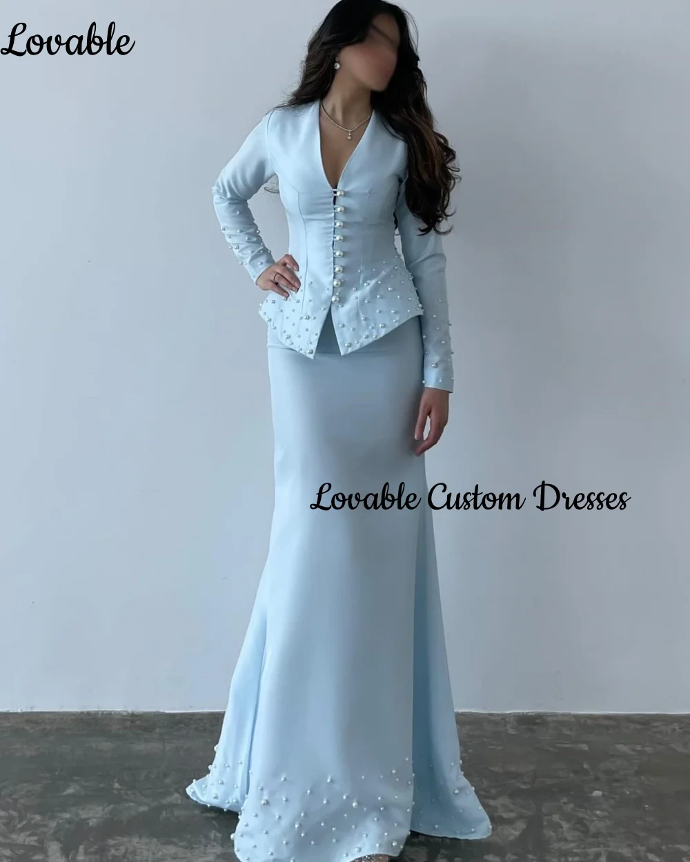 

فساتين سهرة Свадебное платье на заказ с v-образным вырезом на молнии Вечерние платья длиной до пола, вечерние платья русалки с длинными рукавами