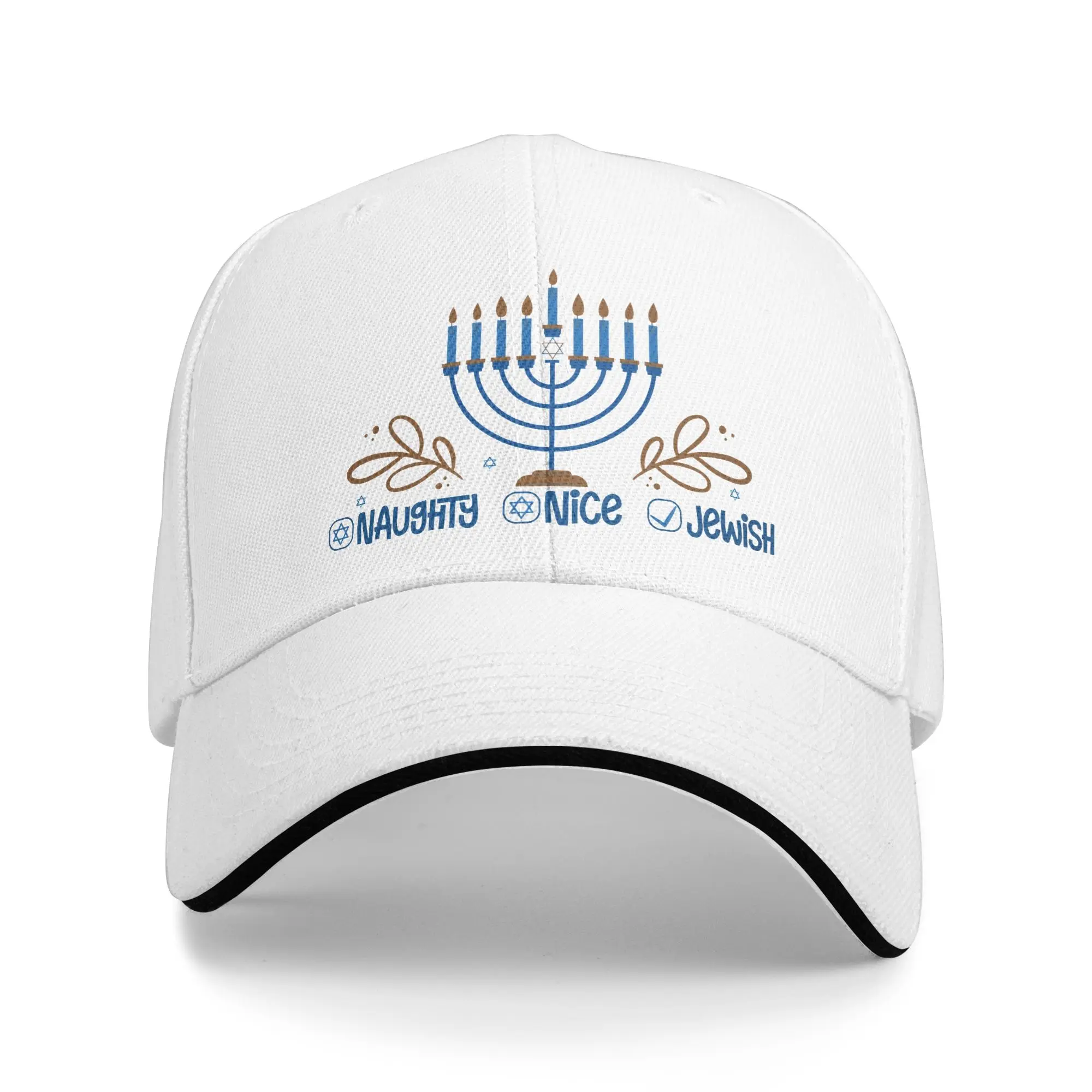 Naughty Nice Jewish Happy Hanukkah Baseball Cap Fashion  Sandwich Caps Unisex Style Breathable Headwear Activities