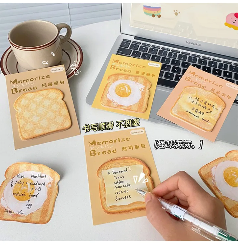 Notizblock Niedlicher Cartoon-Simulations-Toast-Brot-Notizblock für Studenten, Abreißbare Haftnotizen, Mehrfach Verwendbar, Liebliche Schreibwaren, Kawaii