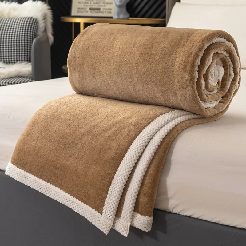 Nordic Double-Sided Thick Milk Velvet Blanket Soft Naked Sleep Flannel Quilt for Seasons All Solid Nap Blanket for Travel Planes