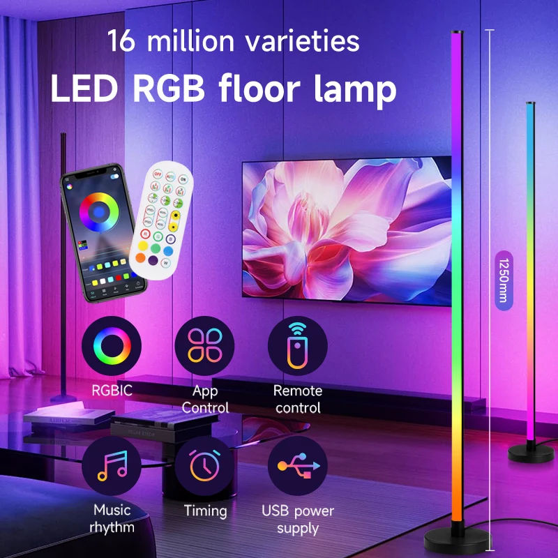 Led RGB Floor Lamp Standing Mood Light Modern Remote Control Floor Lamp Smart Atmosphere Lighting For Living Room Bedroom Gaming