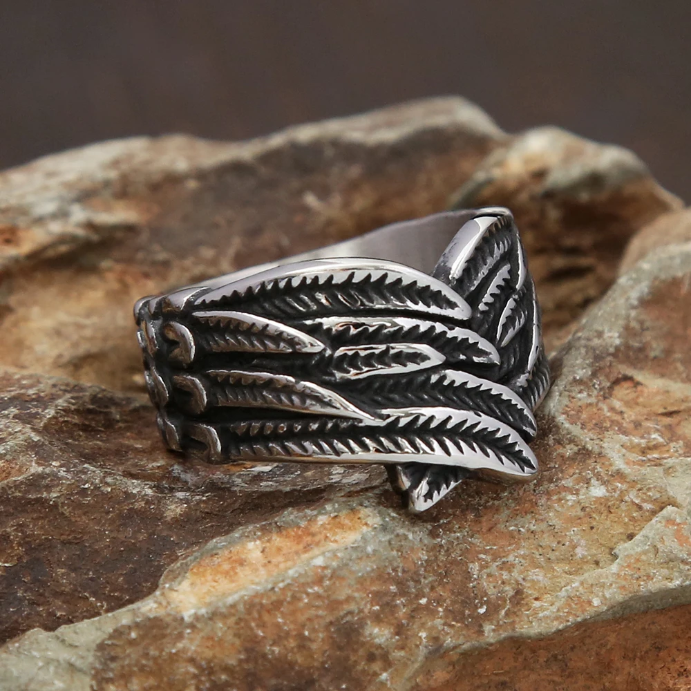

New Style Simple Retro Feather Rings for Men Women Punk Stainless Steel Fashion Couple Ring Creative Jewelry Gifts Dropshipping