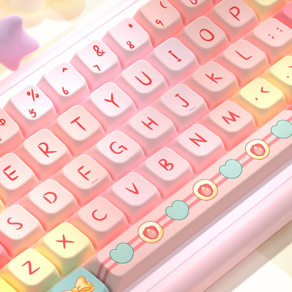 Imagem -03 - Keycaps do Tema Tulip Bear Perfil Mda Keycap Personalizado dos Desenhos Animados Teclado Mecânico com 7u e Iso Key Cap