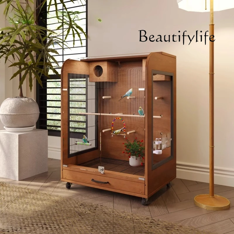 

Large size solid wood bird cage, parrot cage, tiger skin Xuanfeng extra large model, customized luxury small sun cage, transpare