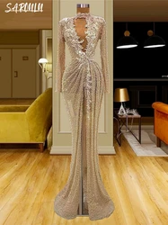 Sparkly HIgh Neck Customized Prom Romantic Straight Bridal Dresses Elegant Floor-length Evening Dress Vestidos De Novia