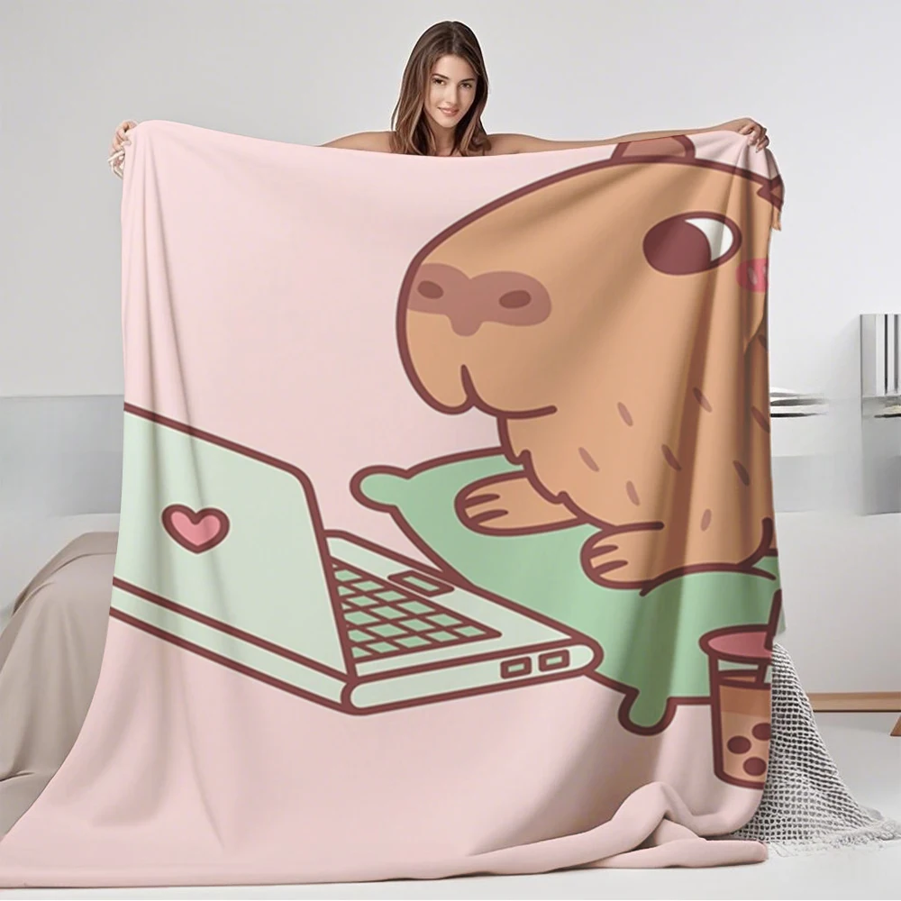 

Winter/summer Flannel Soft Blanket Cute Chilling Capybara With Bedsheet Hotel-style Cover Minimalist No-shedding