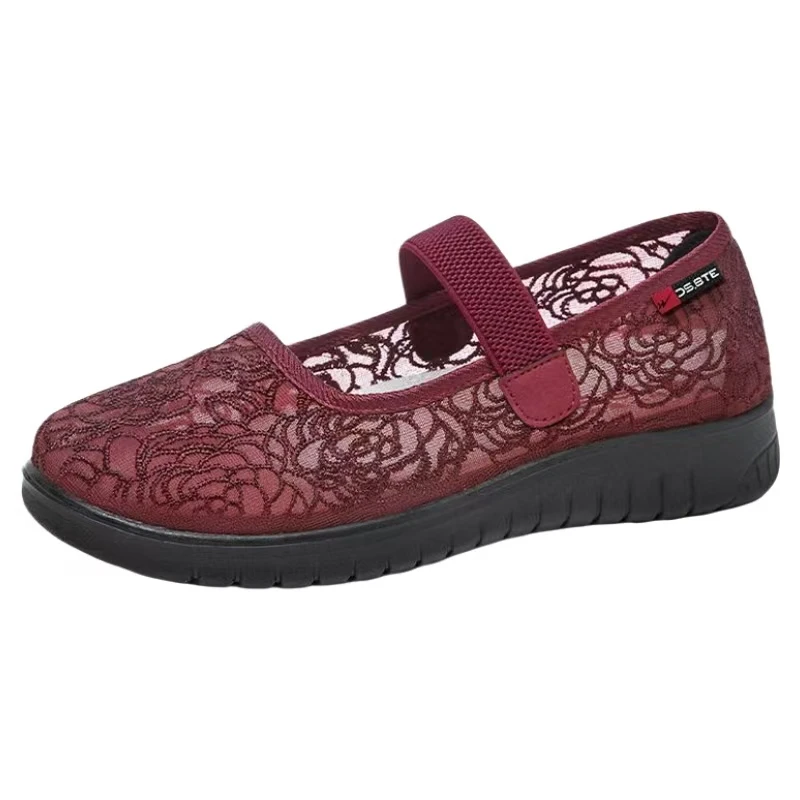 

Middle Aged And Elderly Women Flat Sole Mesh Shoes Summer New Soft Sole Round Toe Slip On Lightweight Breathable Nude Shoes
