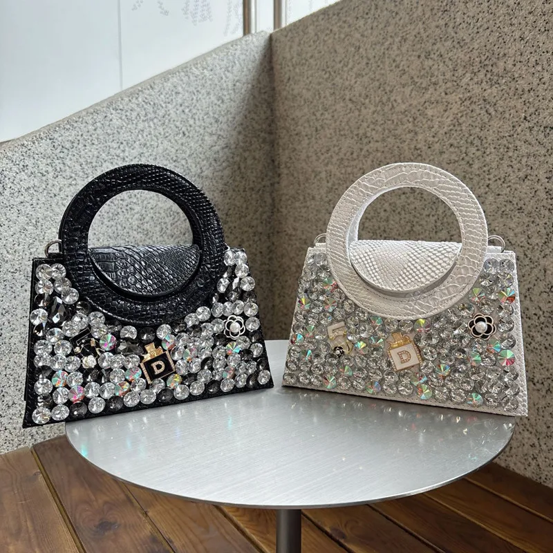 2025 الفاخرة الأفعى طباعة المرأة مقبض دائري الماس حقائب اليد مصمم الأزياء حجر الراين اعوج مساء حقيبة حقيبة كتف #4